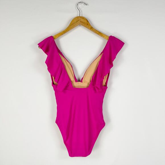 J Crew Womens Ruched Ruffle One Piece Swimsuit Size 4 Pink - Picture 8 of 14
